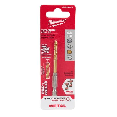 Milwaukee 48-89-4811 4.8mm Metric Titanium SHOCKWAVE™ Red Helix Bit