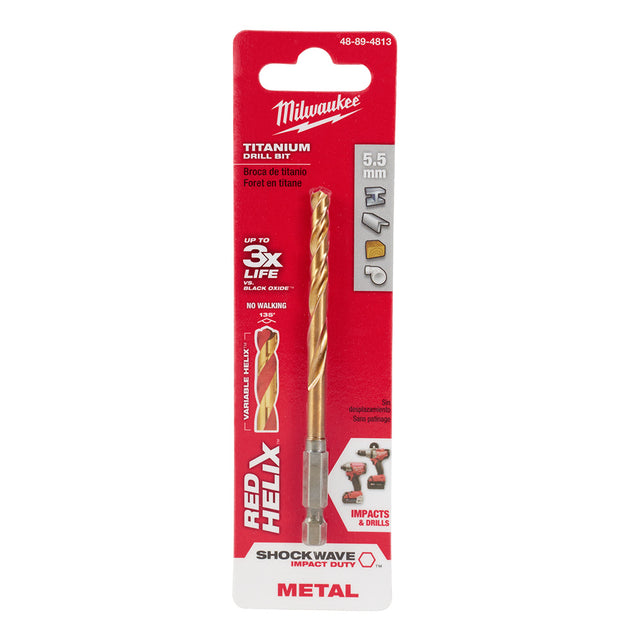 Milwaukee 48-89-4813 5.5mm Metric Titanium SHOCKWAVE™ Red Helix Bit