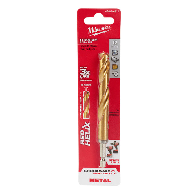 Milwaukee 48-89-4827 12mm Metric Titanium SHOCKWAVE™ Red Helix Bit