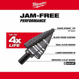 Milwaukee 48-89-9221 Dual-Flute 3pc Step Bit Set (#1, #2, #4) - 9