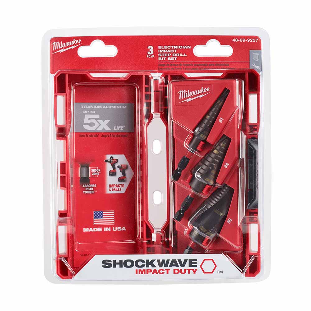 Milwaukee 48-89-9257 SHOCKWAVE Impact Duty Step Bit Electrician Set (#1, #4, #9) - 8