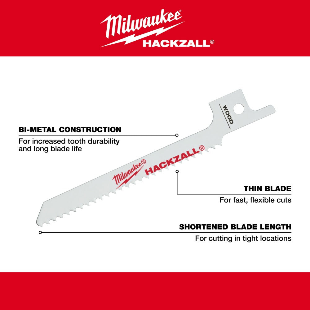 Milwaukee 49-00-5324 M12 Hackzall Blade 3.5" Metal Scroll 5-Pack - 5