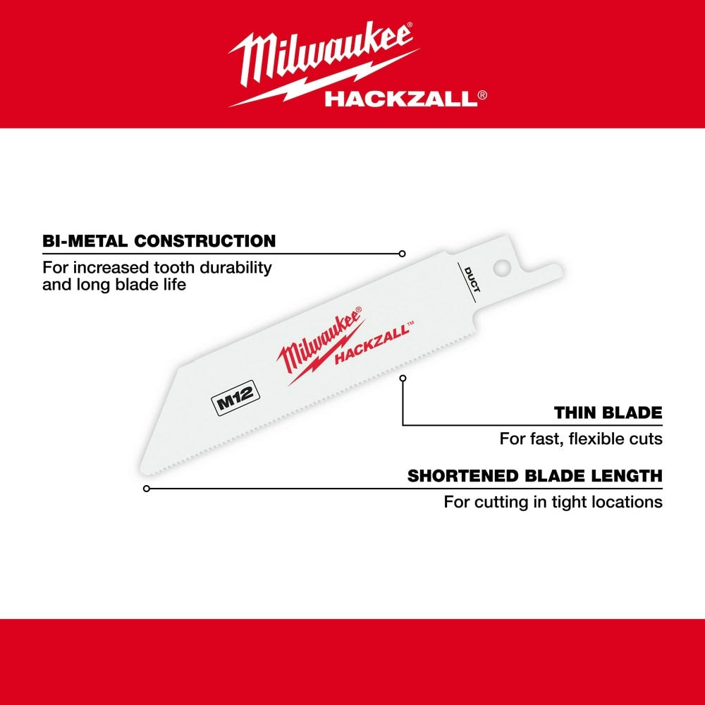 Milwaukee 49-00-5424 M12 Hackzall Blade 4" Duct 5-Pack - 5