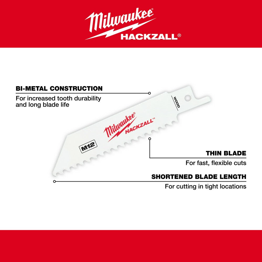 Milwaukee 49-00-5460 M12 Hackzall Blade Wood 5-Pack - 5