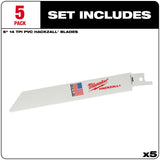 Milwaukee 49-00-5614 M12 Hackzall Blade 6" PVC 5-Pack - 2