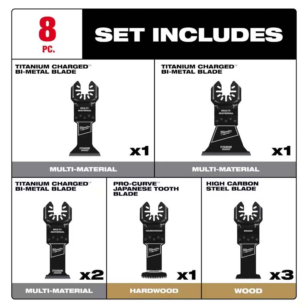 Milwaukee 49-10-9108 8PC Oscillating Multi-Tool Blade Kit with Titanium Enhanced Blades - 3