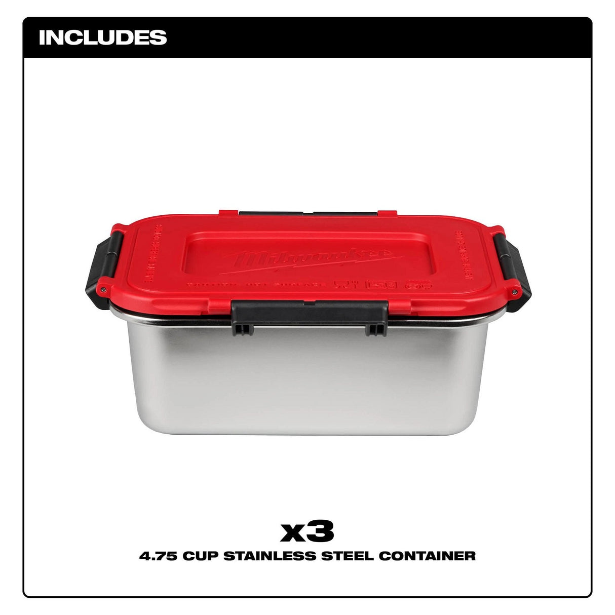 Milwaukee 49-16-0203 4.75 Cup Stainless Steel Containers for M18 Jobsite Lunch Warmer with Leak Proof Lids (3 Pack) - 3