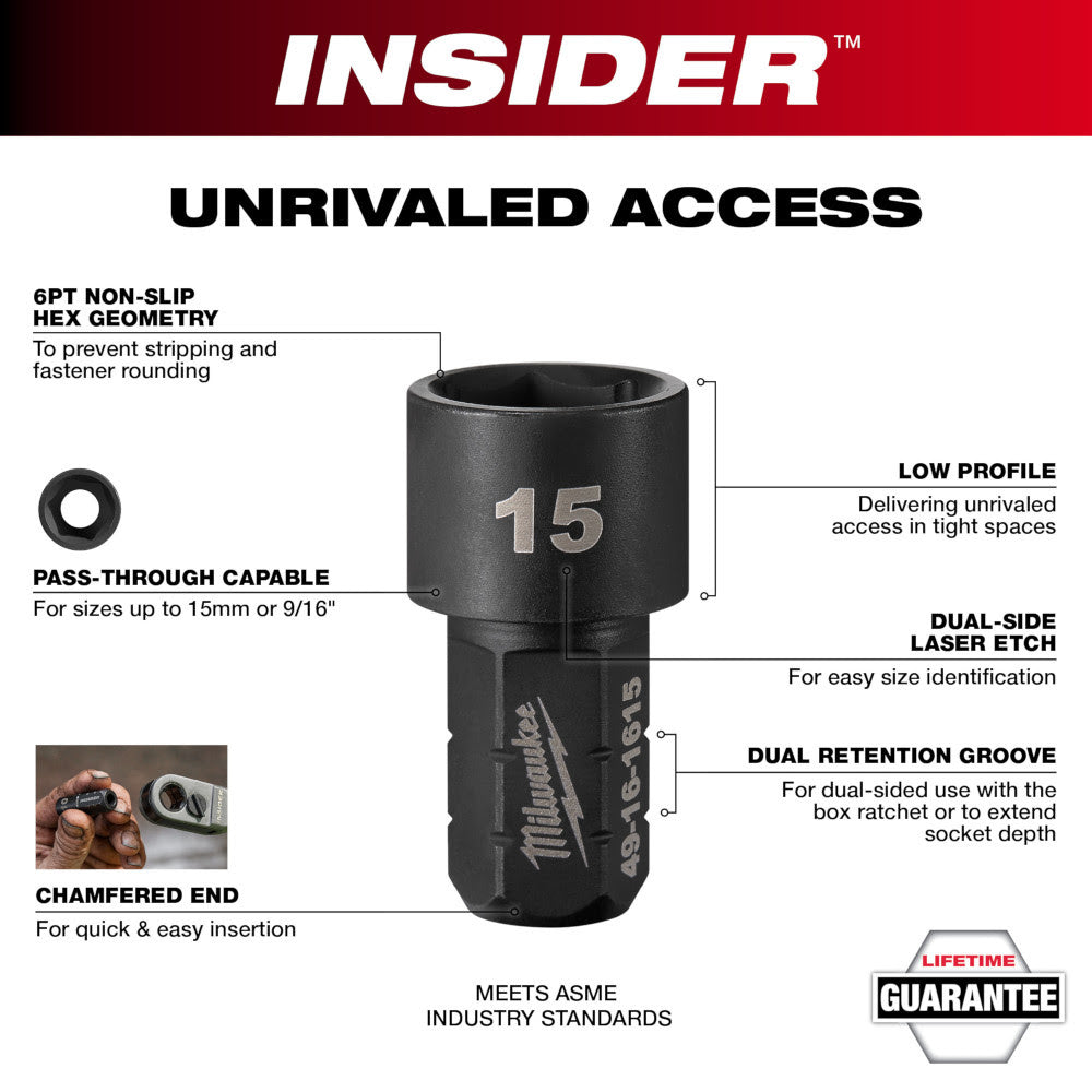 Milwaukee 49-16-1608 INSIDER Box Ratchet Socket 6 Point 8mm - 3