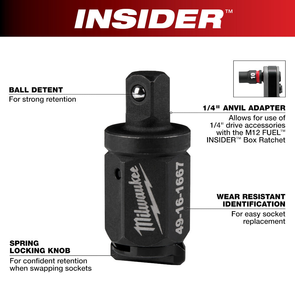 Milwaukee 49-16-1667 INSIDER Box Ratchet 1/4" Anvil Adapter - 2