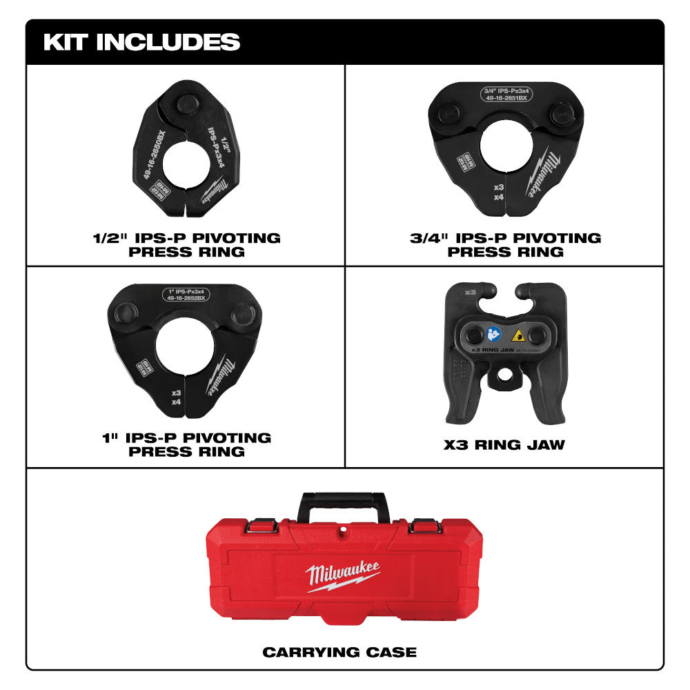 Milwaukee 49-16-2496X 1/2" - 1" IPS-P Pivoting Press Ring Kit for M12 FORCE LOGIC Press Tool - 2