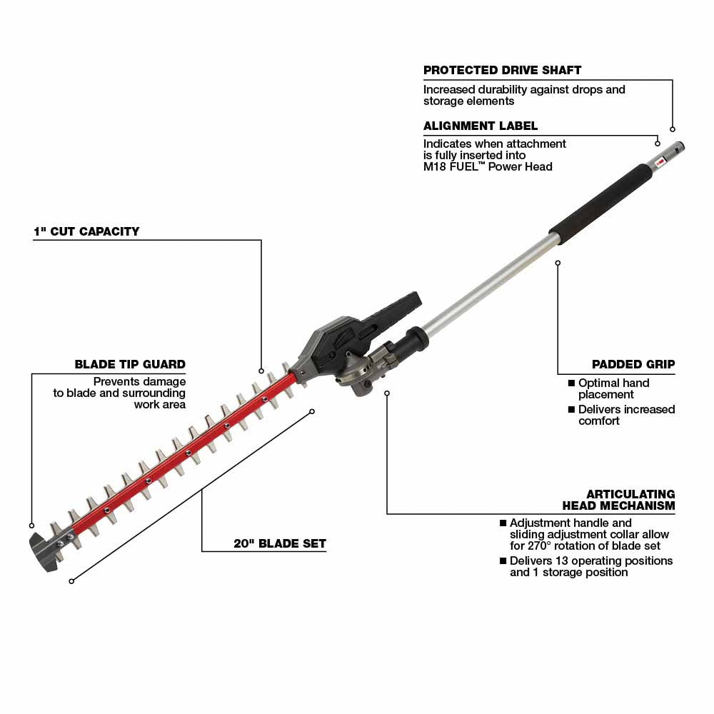 Milwaukee 49-16-2719 M18 FUEL QUIK-LOK Articulating Hedge Trimmer Attachment - 2