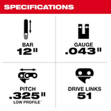 Milwaukee 49-16-2742 12" Top Handle Chainsaw Chain - 3