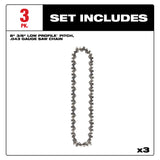 Milwaukee 49-16-2817 8"  3/8" LOW PROFILE Pitch, .043" Gauge Saw Chain - 3 PK - 2