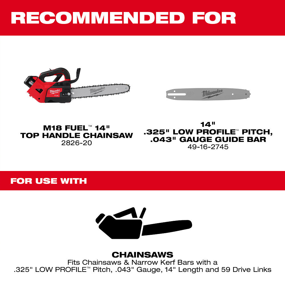 Milwaukee 49-16-2819 14" .325" LOW PROFILE Pitch, .043" Gauge Saw Chain - 3 PK - 3