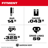 Milwaukee 49-16-2819 14" .325" LOW PROFILE Pitch, .043" Gauge Saw Chain - 3 PK - 4