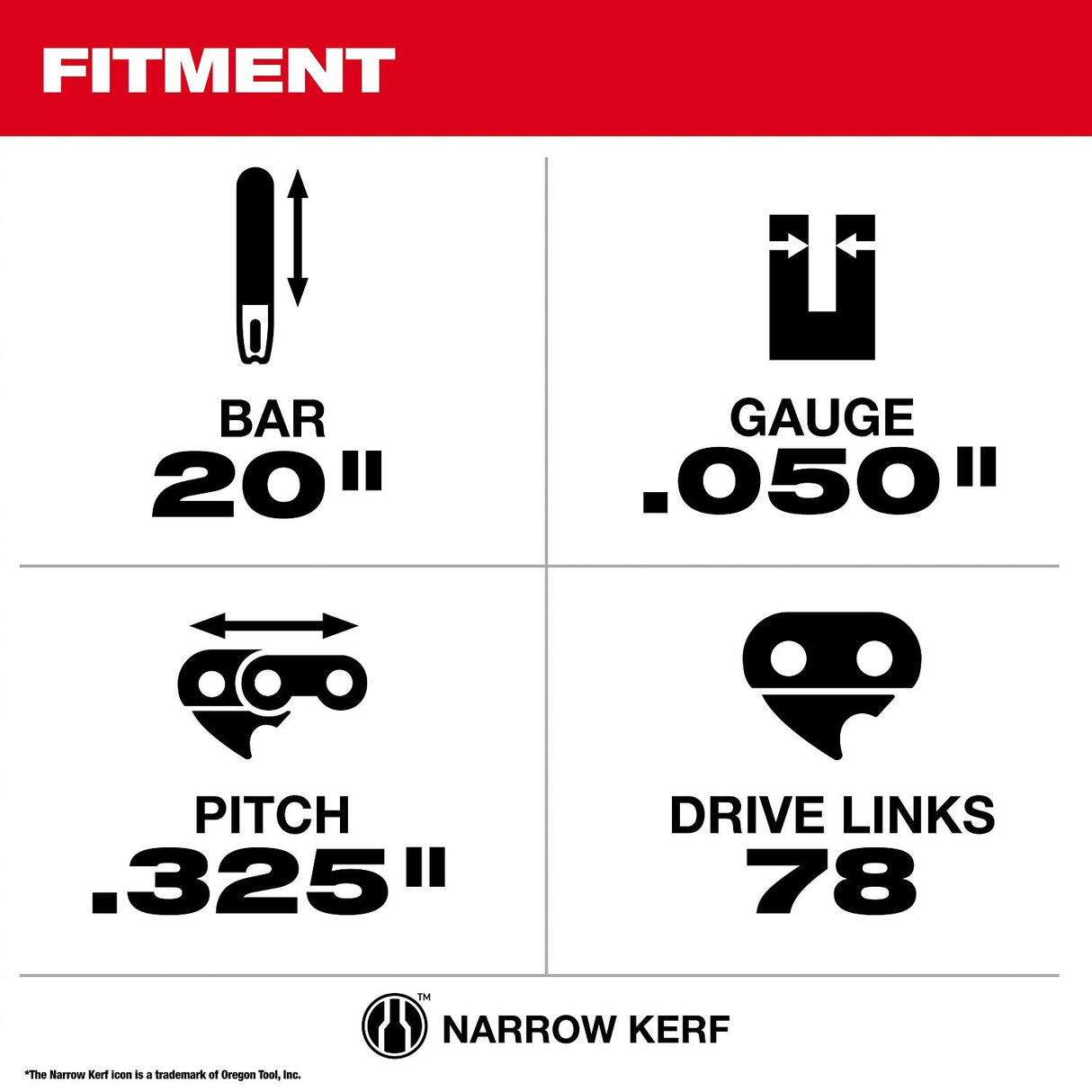 Milwaukee 49-16-2848 20 in. Saw Chain and Guide Bar Set 0.325 Pitch 0.050 Gauge (2 Piece) - 4