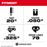 Milwaukee 49-16-2848 20 in. Saw Chain and Guide Bar Set 0.325 Pitch 0.050 Gauge (2 Piece) - 4