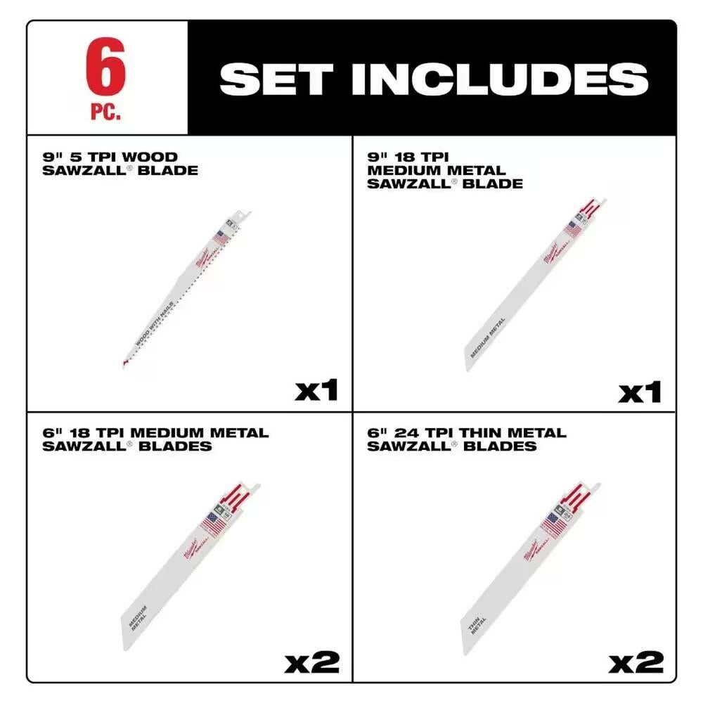 Milwaukee 49-22-1306A 6PC BIM SZ + NITRUS TORCH Reciprocating Blade Set - 3
