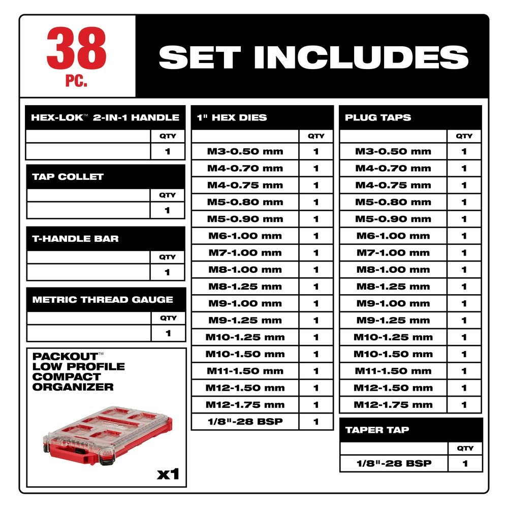 Milwaukee 49-22-5603 38PC Metric Tap & Die PACKOUT Set w/ Hex-LOK 2-in-1 Handle - 2