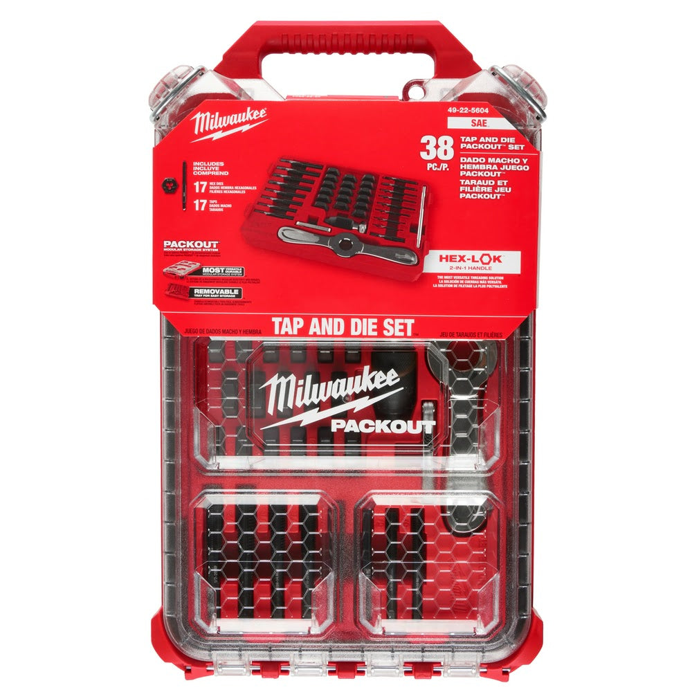 Milwaukee 49-22-5604 38PC SAE Tap & Die PACKOUT Set w/ Hex-LOK 2-in-1 Handle - 12