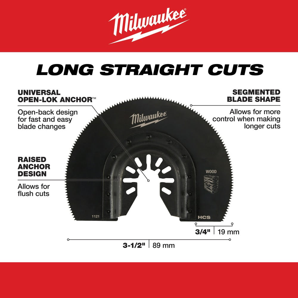 Milwaukee  49-25-1121 Milwaukee® OPEN-LOK™ 3-1/2" HCS SEGMENTED WOOD BLADE 1PK - 3