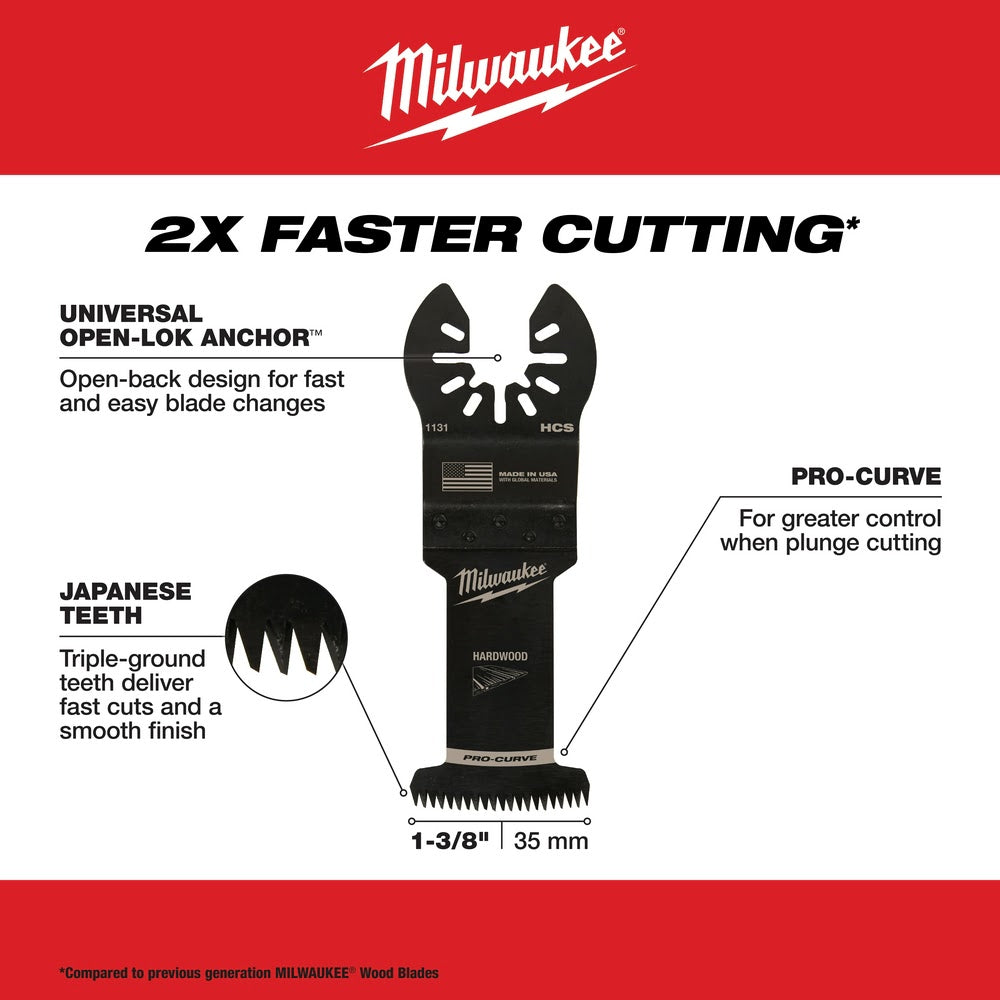 Milwaukee  49-25-1131 Milwaukee® OPEN-LOK™ 1-3/8" HCS JAPANESE TOOTH PRO-CURVE™ HARDWOOD BLADE 1PK - 3