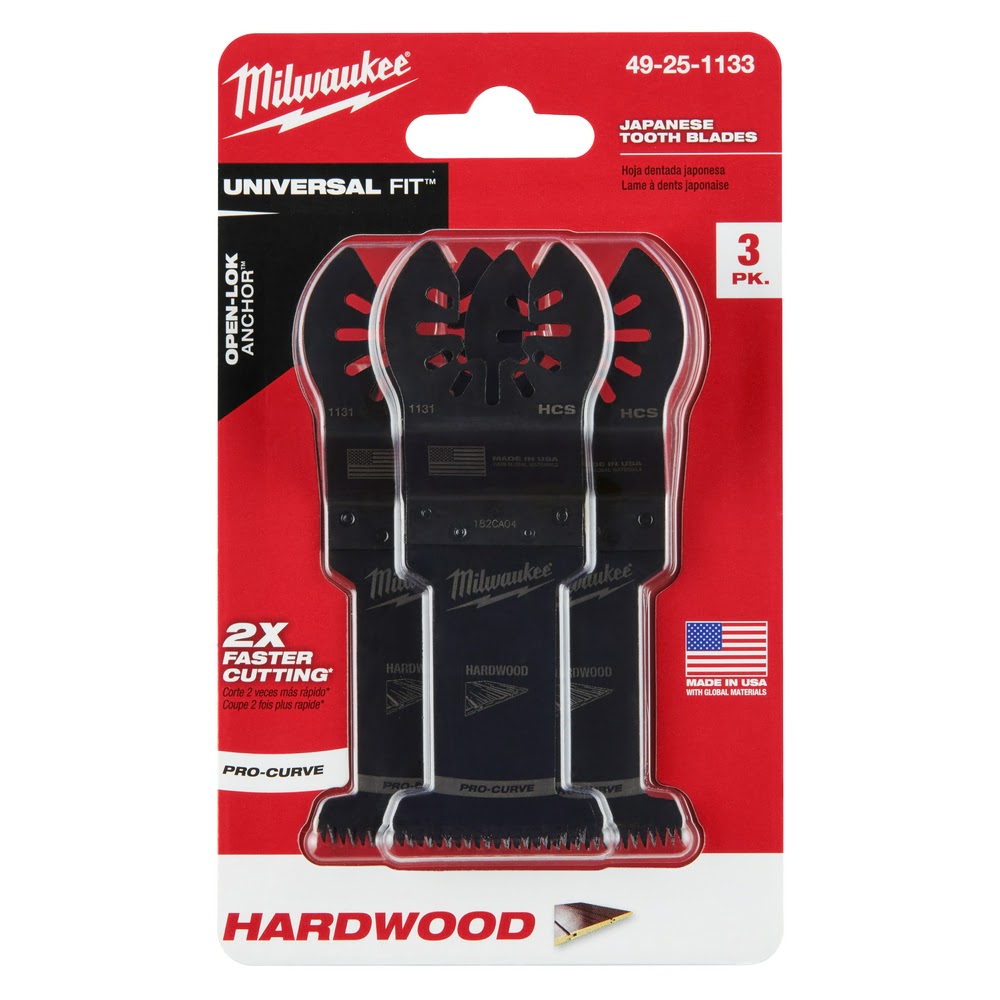 Milwaukee  49-25-1133 Milwaukee® OPEN-LOK™ 1-3/8" HCS JAPANESE TOOTH PRO-CURVE™ HARDWOOD BLADE 3PK - 9