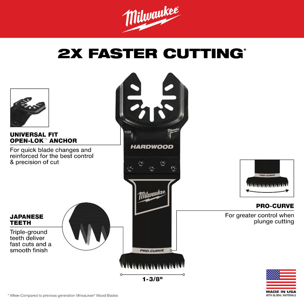 Milwaukee 49-25-1138 Open-Lok 1-3/8" HCS Japanese Tooth Pro-Curve Hardwood Multi-Tool Blades 25Pk - 4