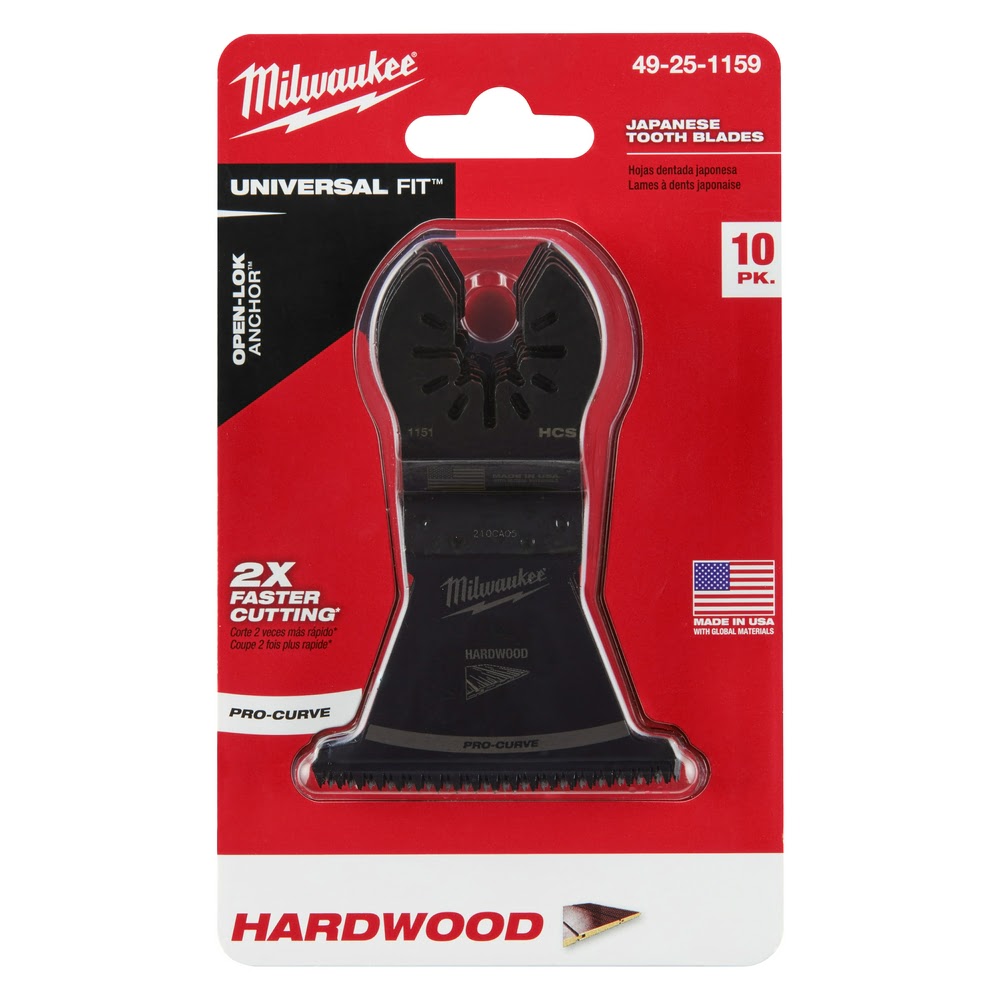 Milwaukee  49-25-1159 Milwaukee® OPEN-LOK™ 2-1/2" HCS JAPANESE TOOTH PRO-CURVE™ HARDWOOD BLADE 10PK - 10