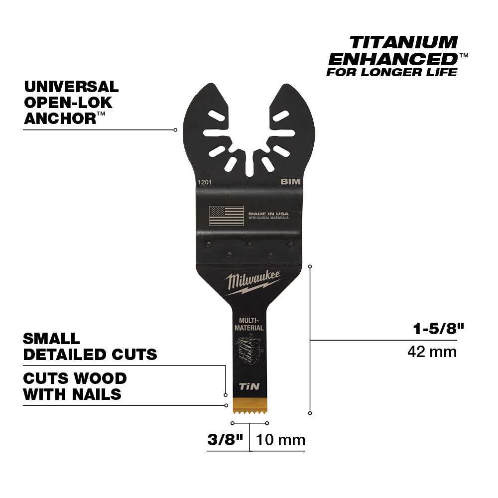 Milwaukee  49-25-1201 Milwaukee® OPEN-LOK™ 3/8" TITANIUM ENHANCED BI-METAL MULTI-MATERIAL BLADE 1PK