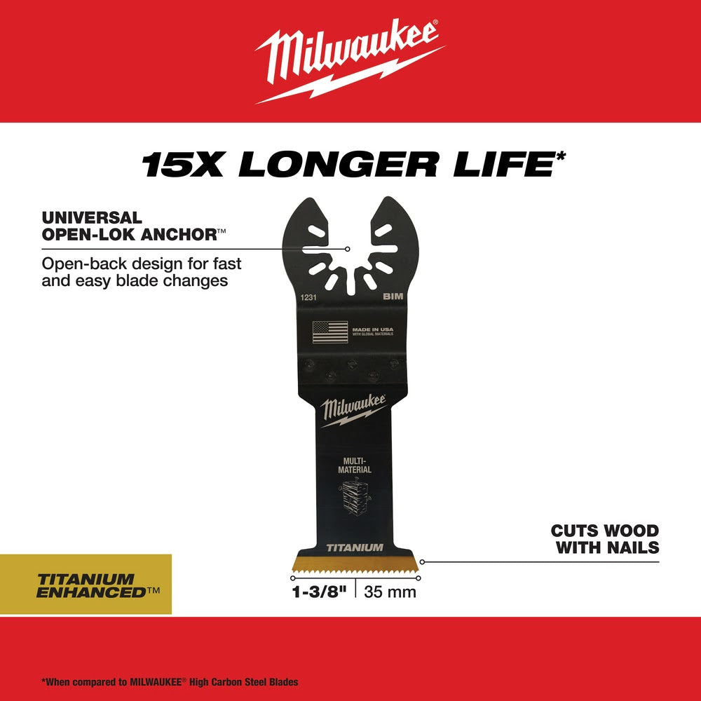 Milwaukee  49-25-1233 Milwaukee® OPEN-LOK™ 1-3/8" TITANIUM ENHANCED BI-METAL MULTI-MATERIAL BLADES 3PK - 5