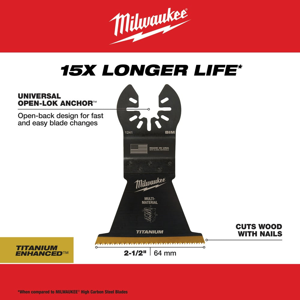 Milwaukee  49-25-1241 Milwaukee® OPEN-LOK™ 2-1/2" TITANIUM ENHANCED BI-METAL MULTI-MATERIAL BLADE 1PK - 6