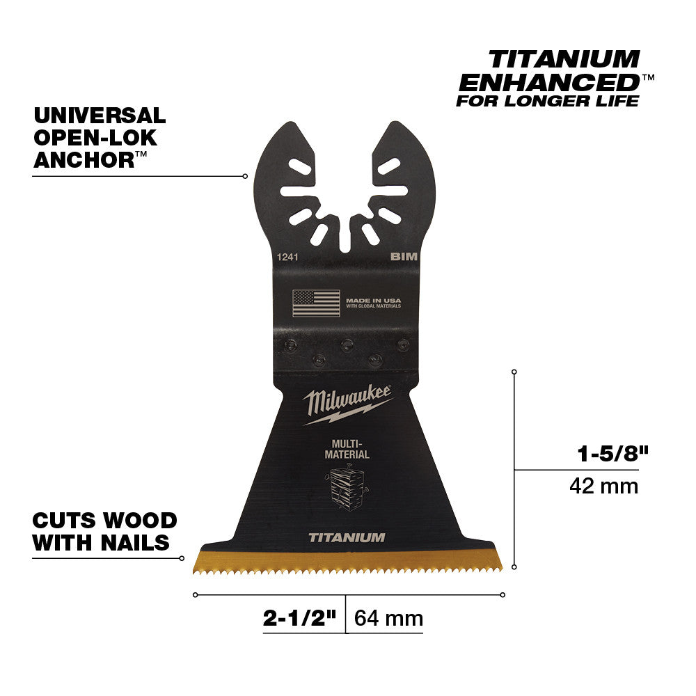 Milwaukee  49-25-1241 Milwaukee® OPEN-LOK™ 2-1/2" TITANIUM ENHANCED BI-METAL MULTI-MATERIAL BLADE 1PK - 3