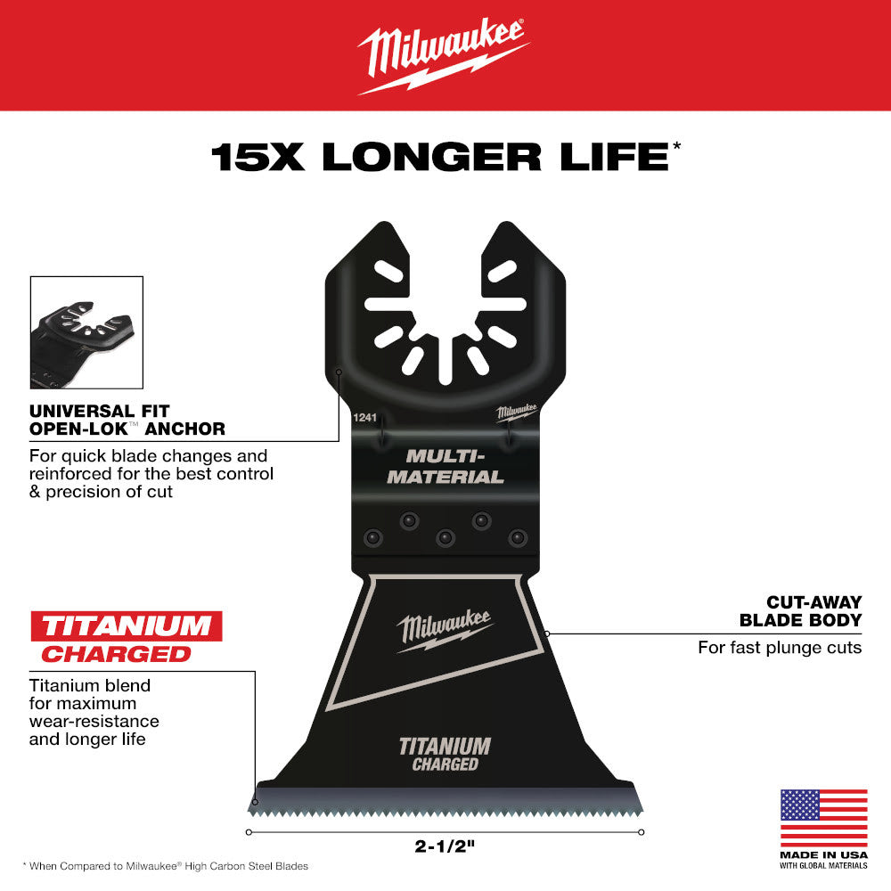 Milwaukee 49-25-1248 Open-Lok 2-1/2" Titanium Charged Bi-Metal Multi-Material Multi-Tool Blades 25Pk - 4