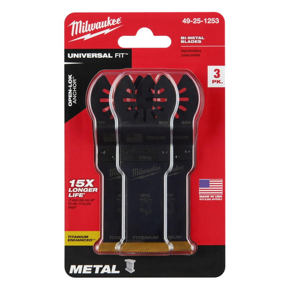 Milwaukee  49-25-1253 Milwaukee® OPEN-LOK™ 1-1/8" TITANIUM ENHANCED BI-METAL METAL BLADES 3PK - 10