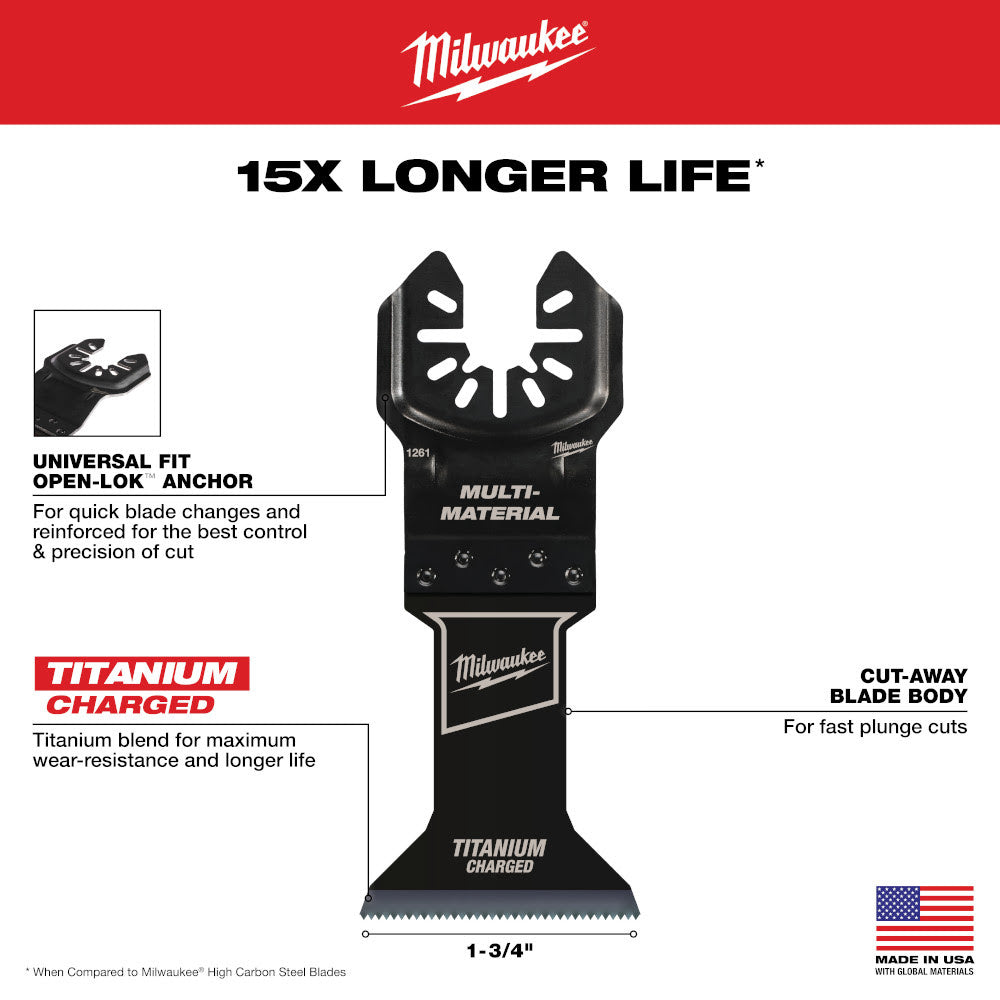 Milwaukee 49-25-1268 Open-Lok 1-3/4" Titanium Charged Bi-Metal Multi-Material Multi-Tool Blades 25Pk - 4