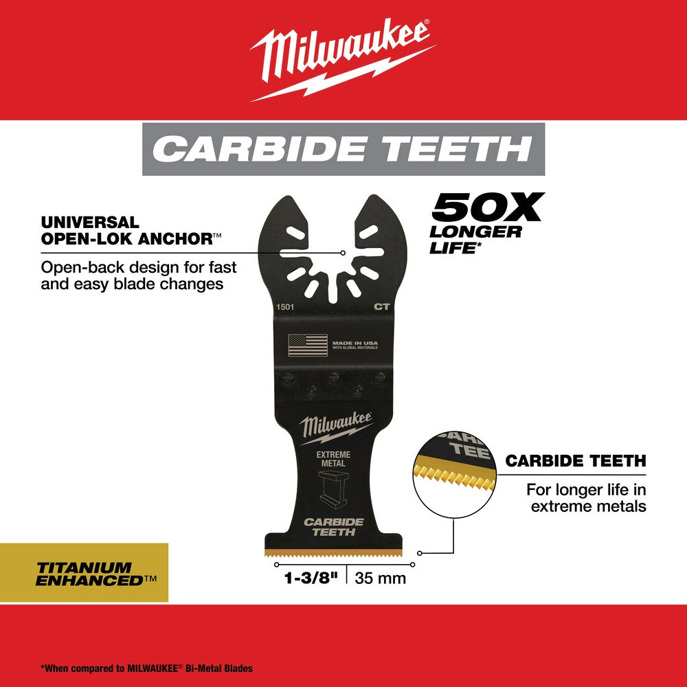 Milwaukee  49-25-1501 Milwaukee® OPEN-LOK™ 1-3/8" TITANIUM ENHANCED CARBIDE TEETH METAL BLADE 1PK - 10