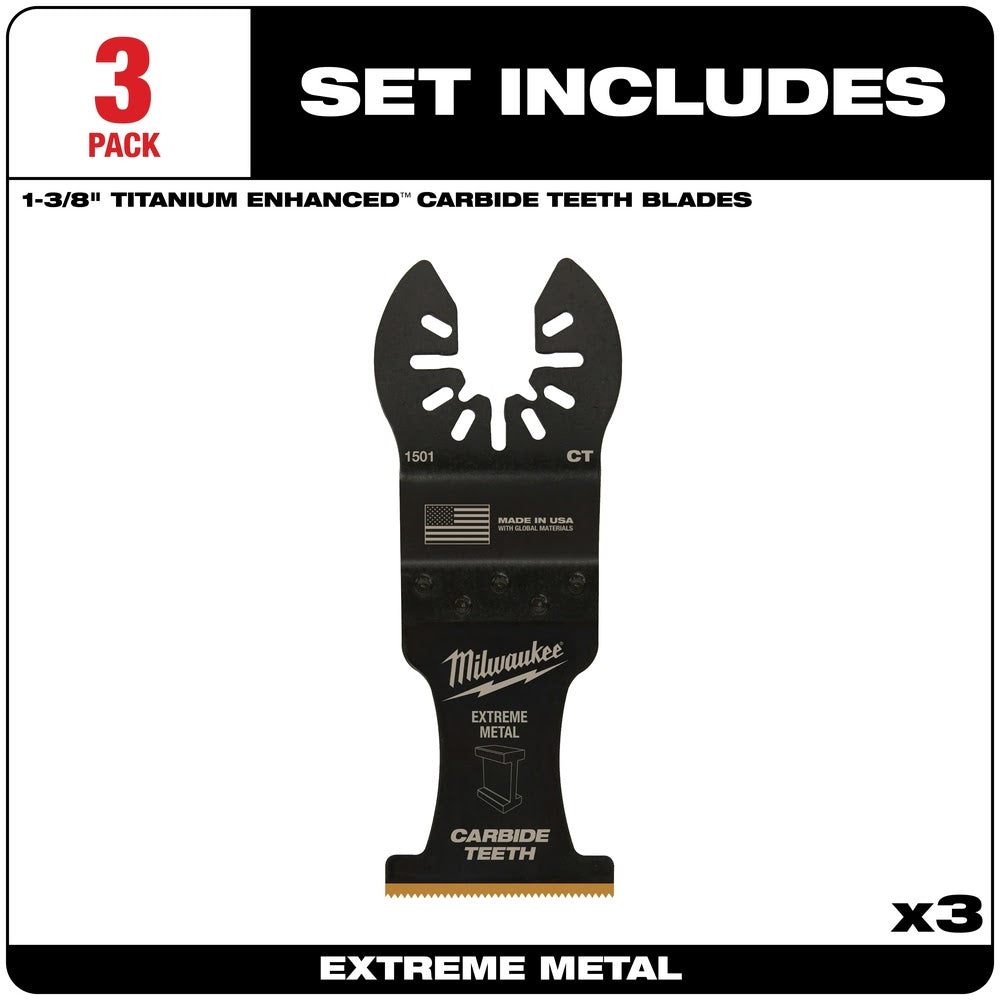 Milwaukee  49-25-1503 Milwaukee® OPEN-LOK™ 1-3/8" TITANIUM ENHANCED CARBIDE TEETH METAL BLADE 3PK - 3