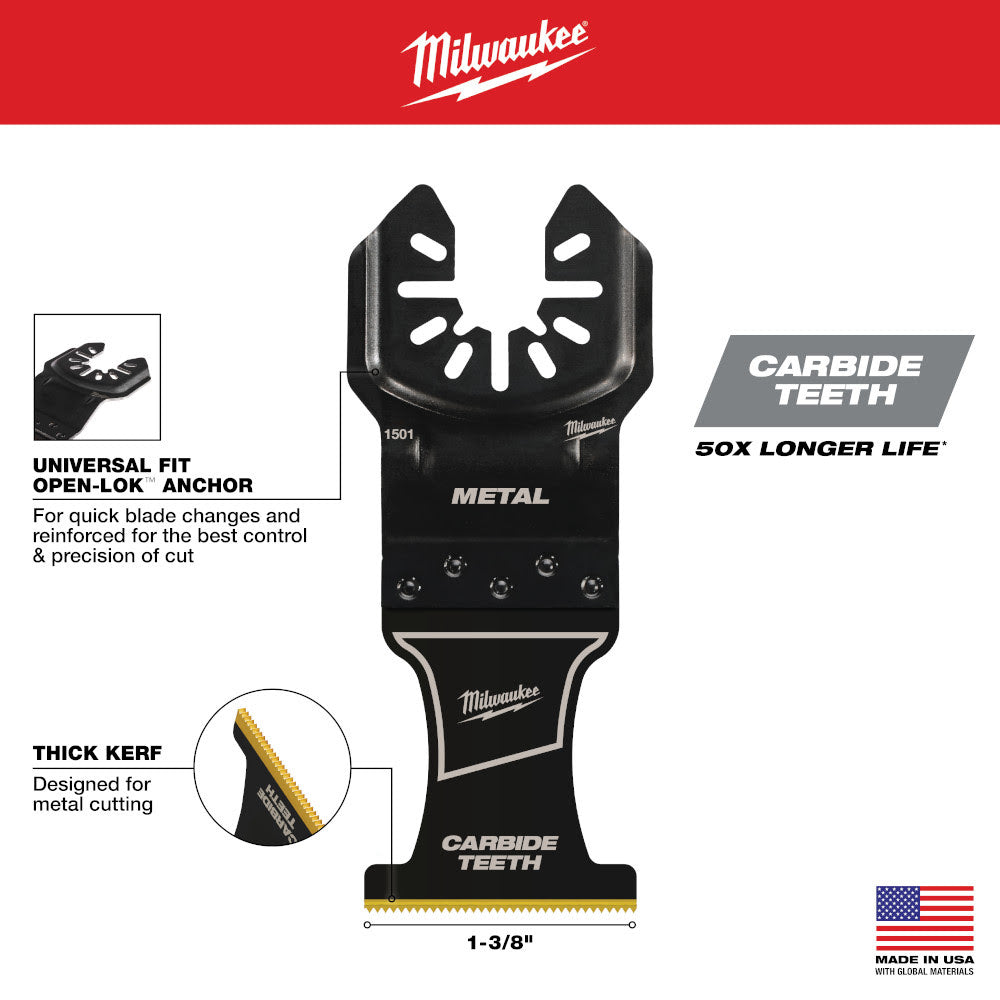 Milwaukee 49-25-1509 Open-Lok 1-3/8" Carbide Teeth Metal Multi-Tool Blades 10Pk - 4