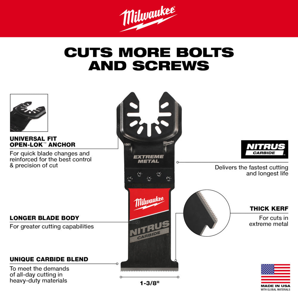 Milwaukee 49-25-1569 Nitrus Carbide Extreme Metal Universal Fit Open-Lok Multi-Tool Blade 10Pk - 7