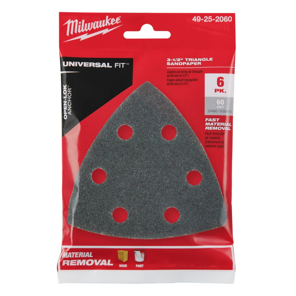 Milwaukee  49-25-2060 Milwaukee® 3-1/2" 60 GRIT TRIANGLE SANDPAPER 6PK - 8