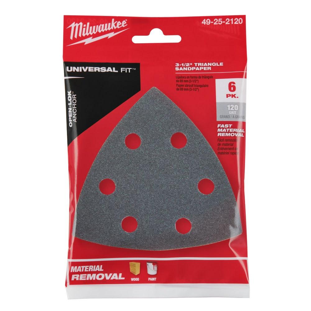 Milwaukee  49-25-2120 Milwaukee® 3-1/2" 120 GRIT TRIANGLE SANDPAPER 6PK - 8