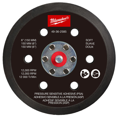 Milwaukee 49-36-2585 6" Pressure Sensitive Adhesive Sander Backing Pad – Soft