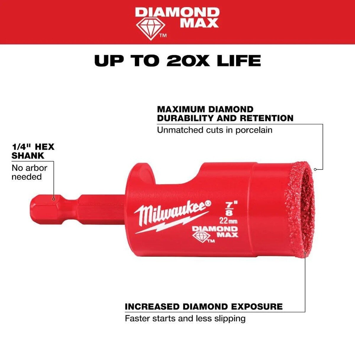 Milwaukee 49-56-0516 7/8 in Diamond Max Hole Saw Bit for Tile and Natural Stone - 2