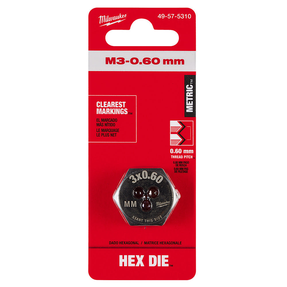 Milwaukee 49-57-5310 M3-0.60 mm 1-Inch Hex Threading Die - 11