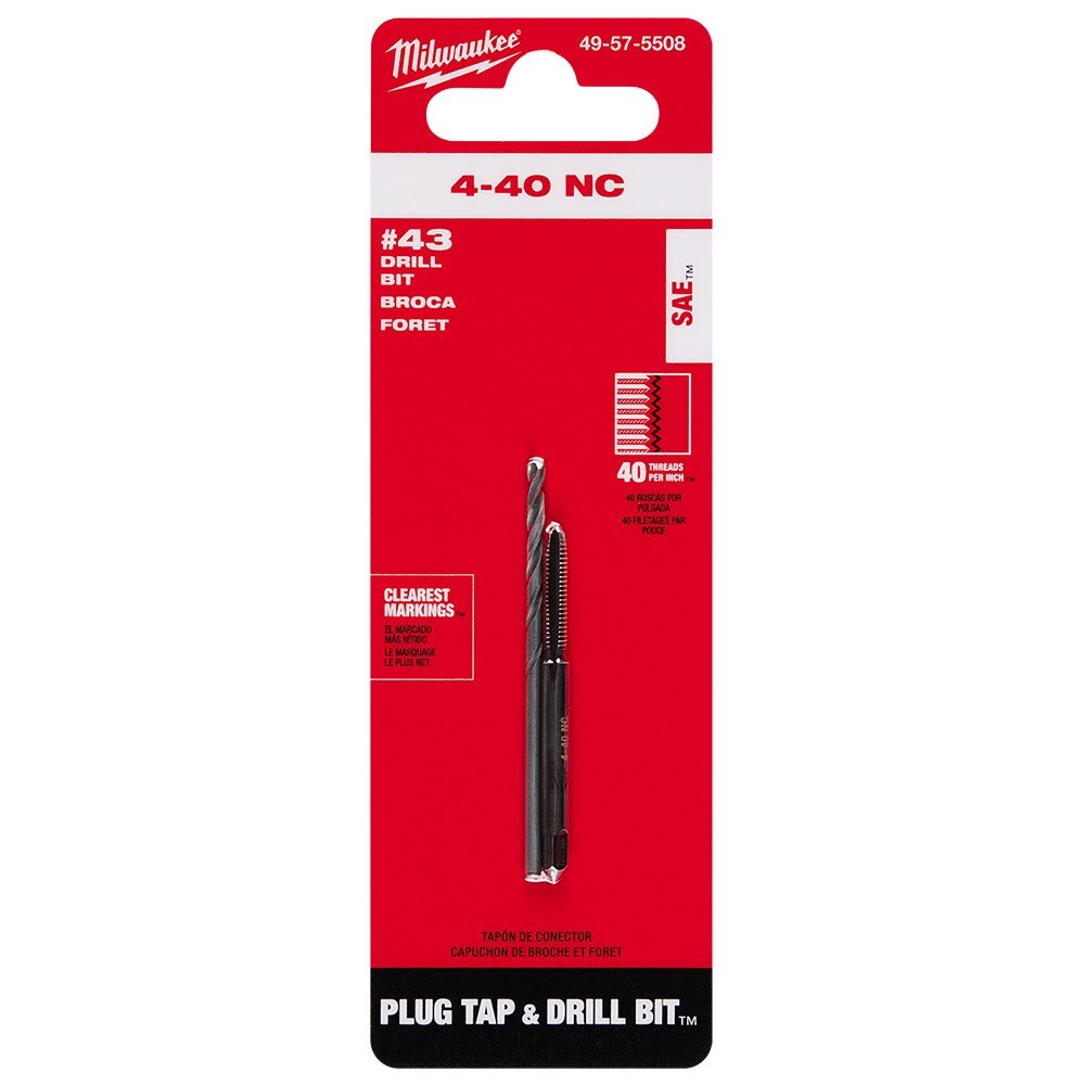 Milwaukee 49-57-5508 4-40 NC Straight Flute Plug Tap & #43 Drill Bit - 11