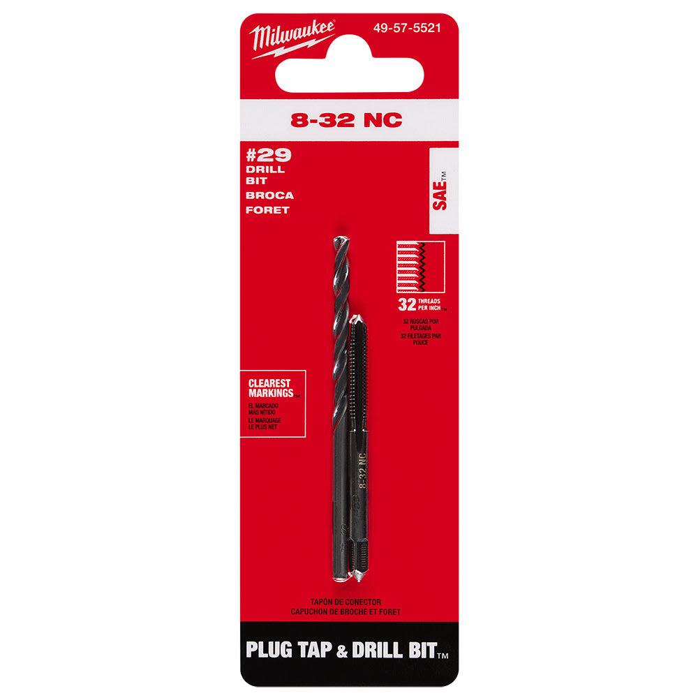 Milwaukee 49-57-5521 8-32 NC Straight Flute Plug Tap & #29 Drill Bit - 11