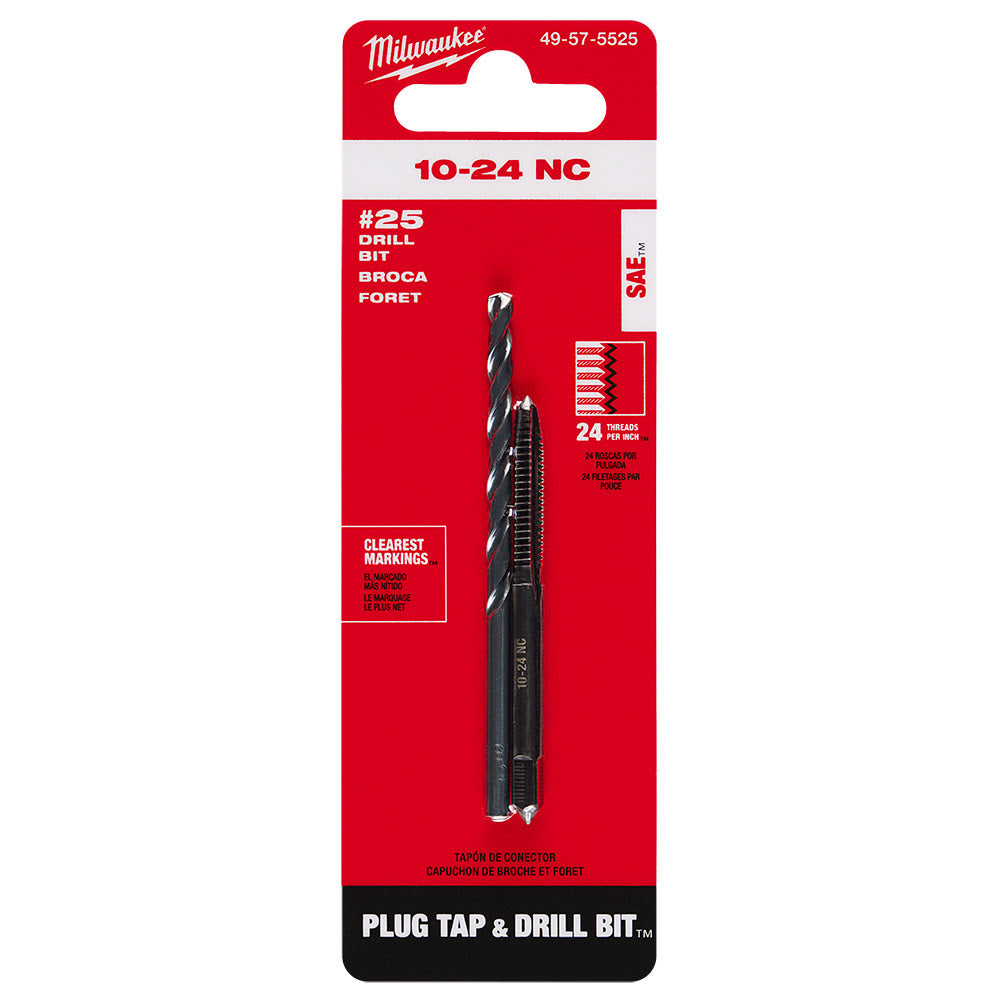 Milwaukee 49-57-5525 10-24 NC Straight Flute Plug Tap & #25 Drill Bit - 11