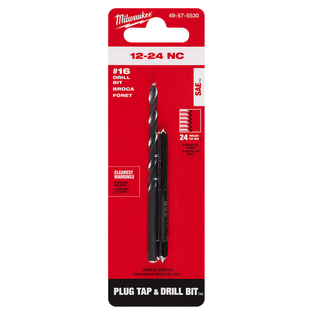 Milwaukee 49-57-5530 12-24 NC Straight Flute Plug Tap & #16 Drill Bit - 11