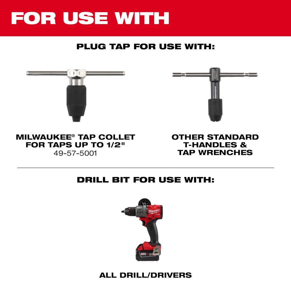 Milwaukee 49-57-5560 1/2"-13 NC Straight Flute Plug Tap & 27/64" Drill Bit - 4